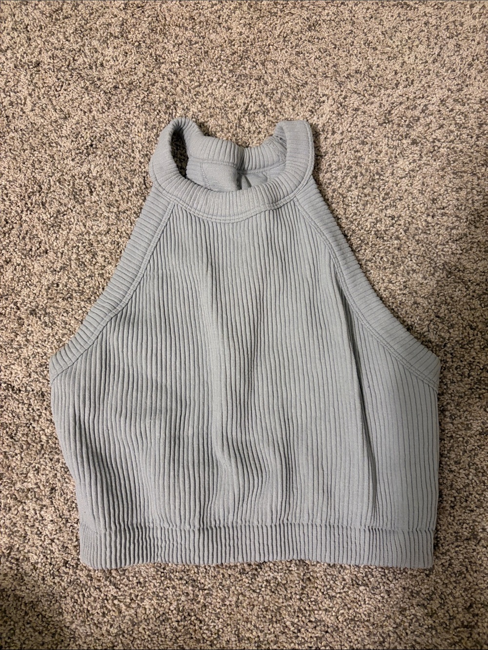 aerie Ribbed High-Neck Cropped Tank Top - Light Gray